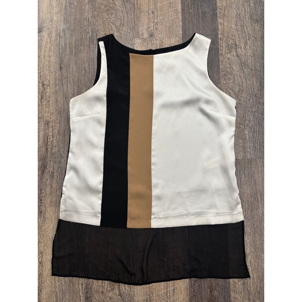 White‎ House Black Market Colorblock Sleeveless Blouse Tan Black White Small